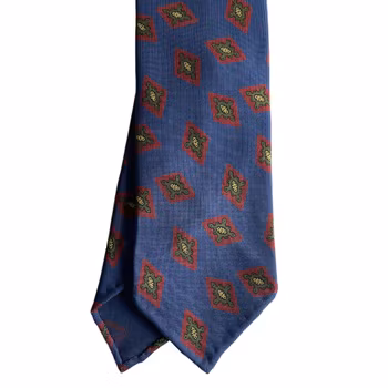 Diamond Printed Silk Tie - Untipped - Navy Blue/Burgundy/Green