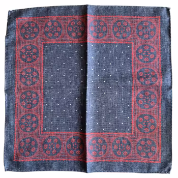 Medallion/Check Textured Silk Pocket Square - Navy Blue/Red