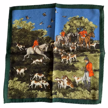 Hunting Party Wool Pocket Square - Green