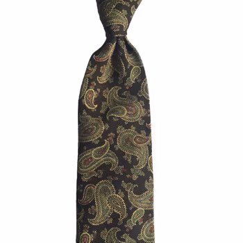 Paisley Printed Wool Tie - Untipped - Olive/Green