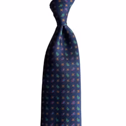 Paisley/Floral Ancient Madder Silk Tie - Untipped - Navy Blue/Green/Lilac/Orange