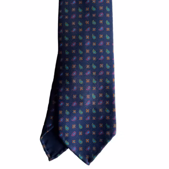Paisley/Floral Ancient Madder Silk Tie - Untipped - Navy Blue/Green/Lilac/Orange
