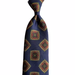 Medallion Ancient Madder Silk Tie - Untipped - Navy Blue/Green/Burgundy/Beige