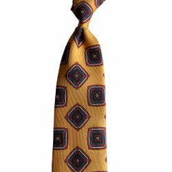Medallion Ancient Madder Silk Tie - Untipped - Yellow/Burgundy/Navy Blue