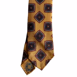 Medallion Ancient Madder Silk Tie - Untipped - Yellow/Burgundy/Navy Blue