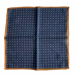 Polka Dot Wool Pocket Square - Navy Blue/Brown/White