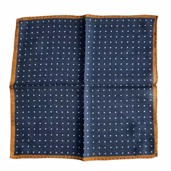 Polka Dot Wool Pocket Square - Navy Blue/Brown/White