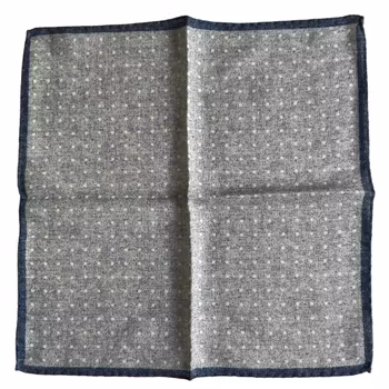 Polka Dot Wool Pocket Square - Light Grey/White/Navy Blue