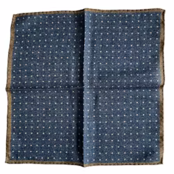 Polka Dot Wool Pocket Square - Navy Blue/White/Brown