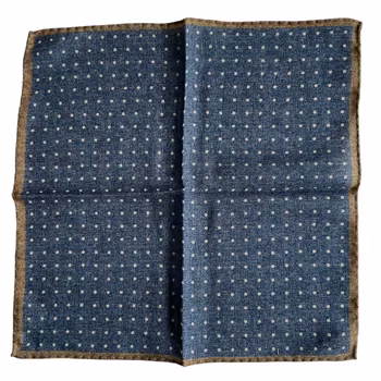 Polka Dot Wool Pocket Square - Navy Blue/White/Brown