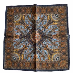 Oriental Wool Pocket Square - Navy Blue