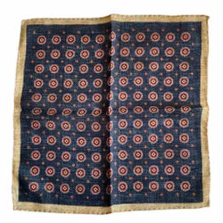 Medallion Wool Pocket Square - Navy Blue/Burgundy/Beige