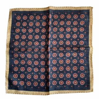 Medallion Wool Pocket Square - Navy Blue/Burgundy/Beige