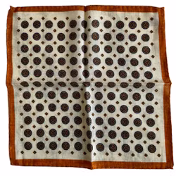 Medallion Wool Pocket Square - Off White/Orange/Light Brown