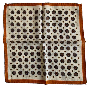 Medallion Wool Pocket Square - Off White/Orange/Light Brown