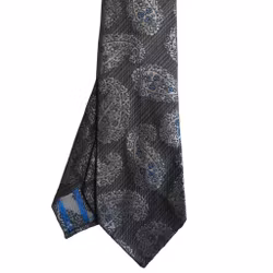 Paisley Silk Tie - Untipped - Grey/White/Light Blue