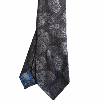 Paisley Silk Tie - Untipped - Grey/White/Light Blue