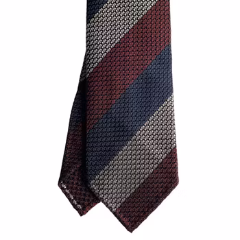 Blockstripe Silk Grenadine Grossa Tie - Untipped - Navy Blue/Grey/Burgundy