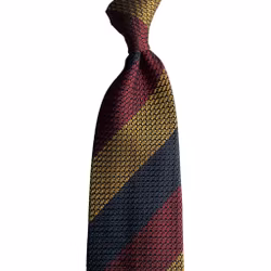 Blockstripe Silk Grenadine Grossa Tie - Untipped - Navy Blue/Burgundy/Yellow