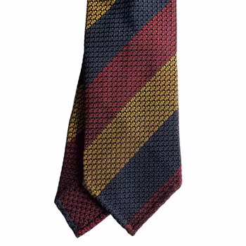 Blockstripe Silk Grenadine Grossa Tie - Untipped - Navy Blue/Burgundy/Yellow