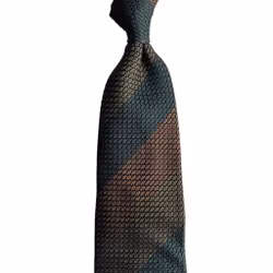 Blockstripe Silk Grenadine Grossa Tie - Untipped - Olive/Dark Green/Rust