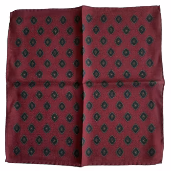 Medallion Wool Pocket Square - Burgundy