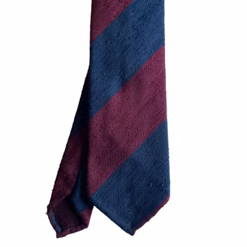 Blockstripe Shantung Tie - Untipped - Burgundy/Navy Blue