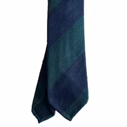 Blockstripe Shantung Tie - Untipped - Dark Green/Navy Blue