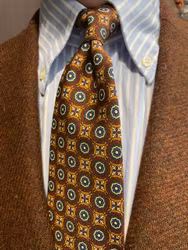 Medallion Ancient Madder Silk Tie - Untipped - Light Brown/Burgundy