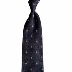 Floral Silk Grenadine Tie - Untipped - Navy Blue/White