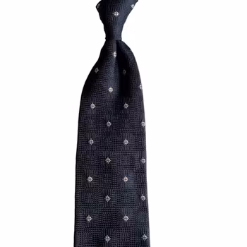 Floral Silk Grenadine Tie - Untipped - Navy Blue/White