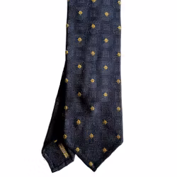 Floral Silk Grenadine Tie - Untipped - Navy Blue/Yellow