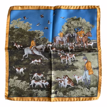 Hunting Party Silk Pocket Square - Green/Light Blue/Yellow