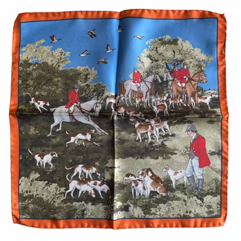Hunting Party Silk Pocket Square - Green/Light Blue/Orange