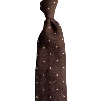 Polka Dot Shantung Tie - Untipped - Brown/White