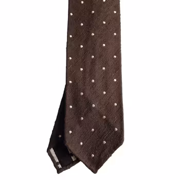 Polka Dot Shantung Tie - Untipped - Brown/White