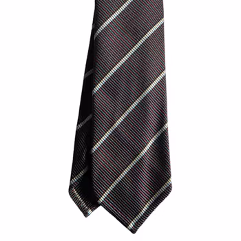 Regimental Silk/Cotton Tie - Untipped - Dark Navy Blue/Burgundy