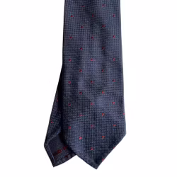 Polka Dot Textured Silk Tie - Untipped - Navy Blue/Burgundy