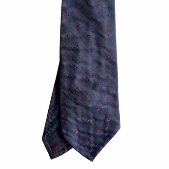Polka Dot Textured Silk Tie - Untipped - Navy Blue/Burgundy