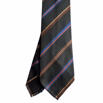 Regimental Silk Tie - Untipped - Dark Green/Blue/Brown/Orange