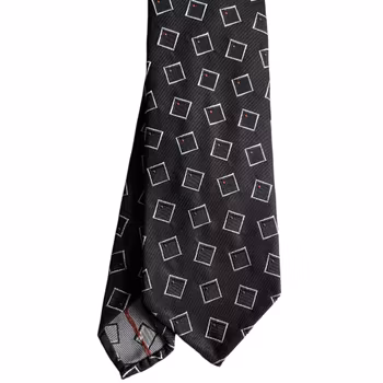 Square Silk Tie - Untipped - Black/White/Orange