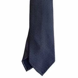Pindot Printed Silk Tie - Untipped - Navy/White