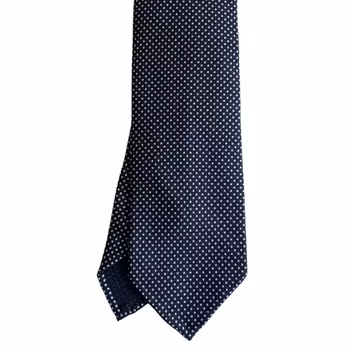 Pindot Printed Silk Tie - Untipped - Navy/White