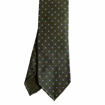 Micro Printed Silk Tie - Untipped - Green/Navy Blue/Light Blue