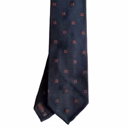 Square Silk Grenadine Tie - Untipped - Navy Blue/Orange/Green