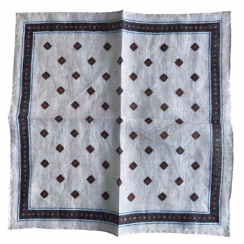 Floral Linen Pocket Square - White/Brown/Navy Blue