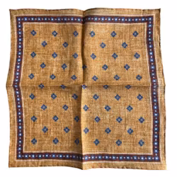 Floral Linen Pocket Square - Light Brown/Navy Blue