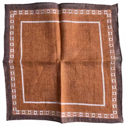 Border Linen Pocket Square - Light Brown/Brown/White