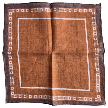 Border Linen Pocket Square - Light Brown/Brown/White