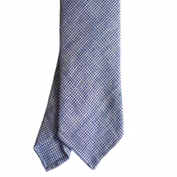Småmönstrad Linne/Ull/Kashmir -slips - Untipped - Vit/Marinblå